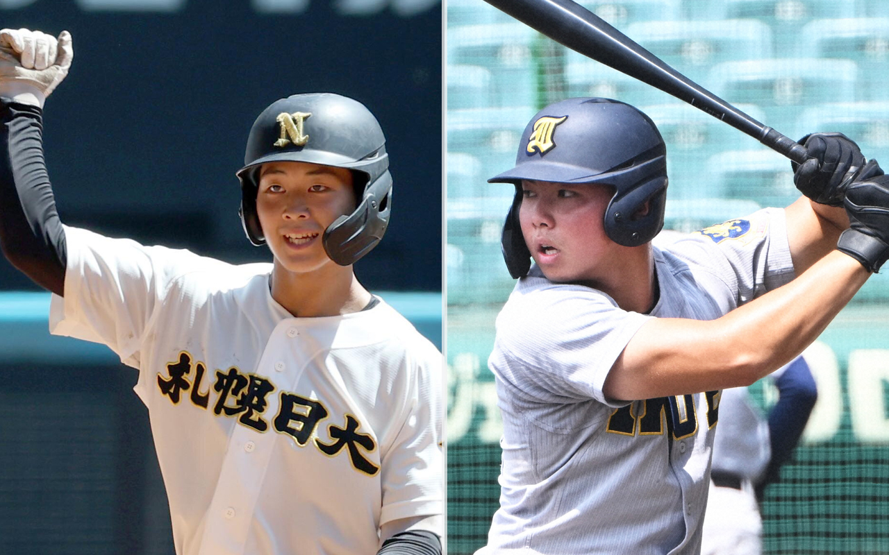 札幌日大・前田和磨（左）と仙台育英・田山纏