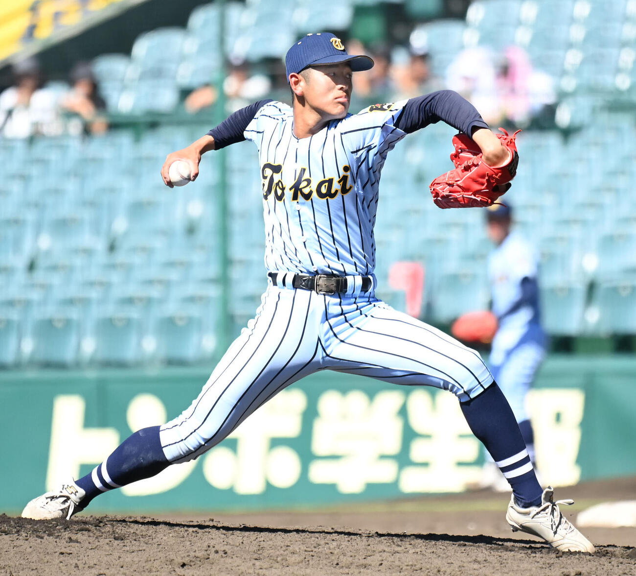 鶴岡東対東海大甲　東海大甲府2番手の村尾竜弦（撮影・石井愛子）