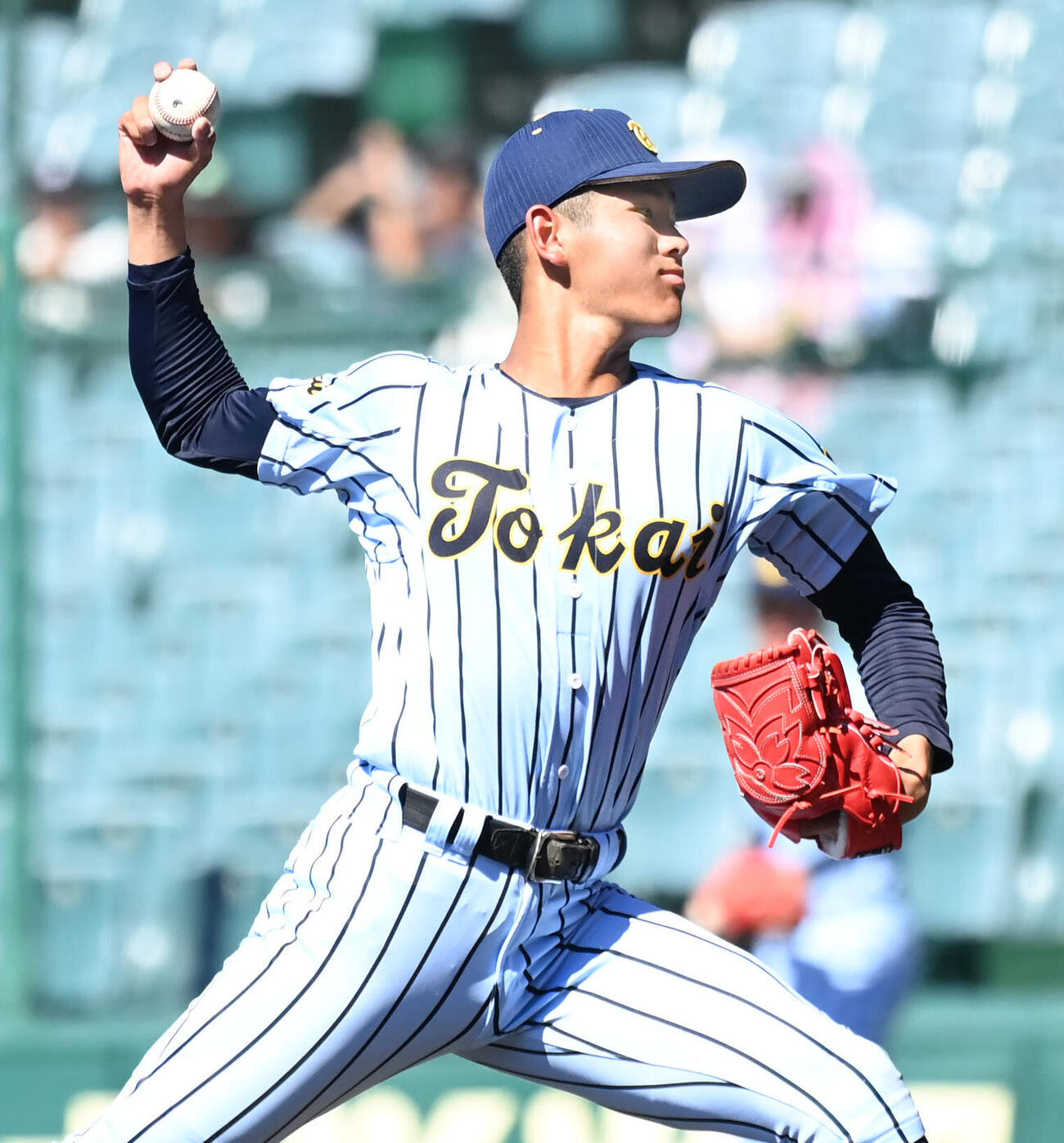 鶴岡東対東海大甲　東海大甲府2番手の村尾竜弦（撮影・石井愛子）