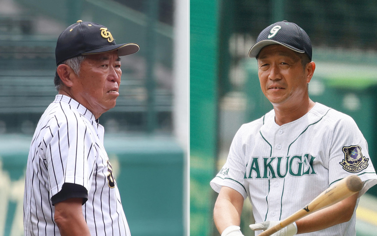鳥取城北・加藤重雄監督（左）と岡山学芸館・佐藤貴博監督