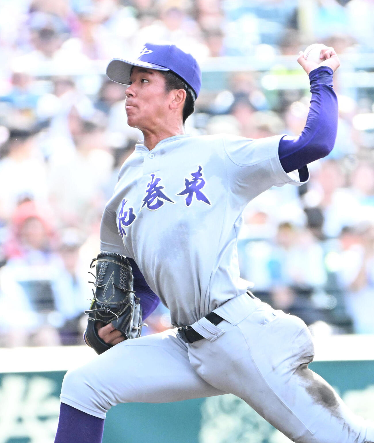 新田対花巻東　花巻東先発の萬谷堅心（撮影・石井愛子）