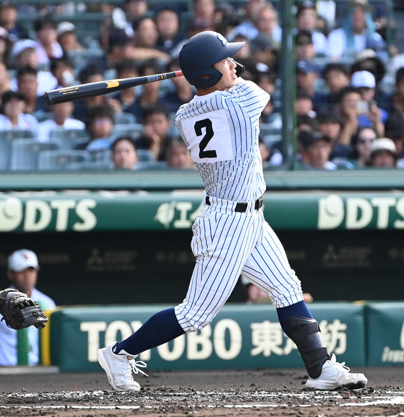 明徳義塾対日南学園　1回表明徳義塾2死二塁、里山楓馬は先制の適時打を放つ（撮影・石井愛子）