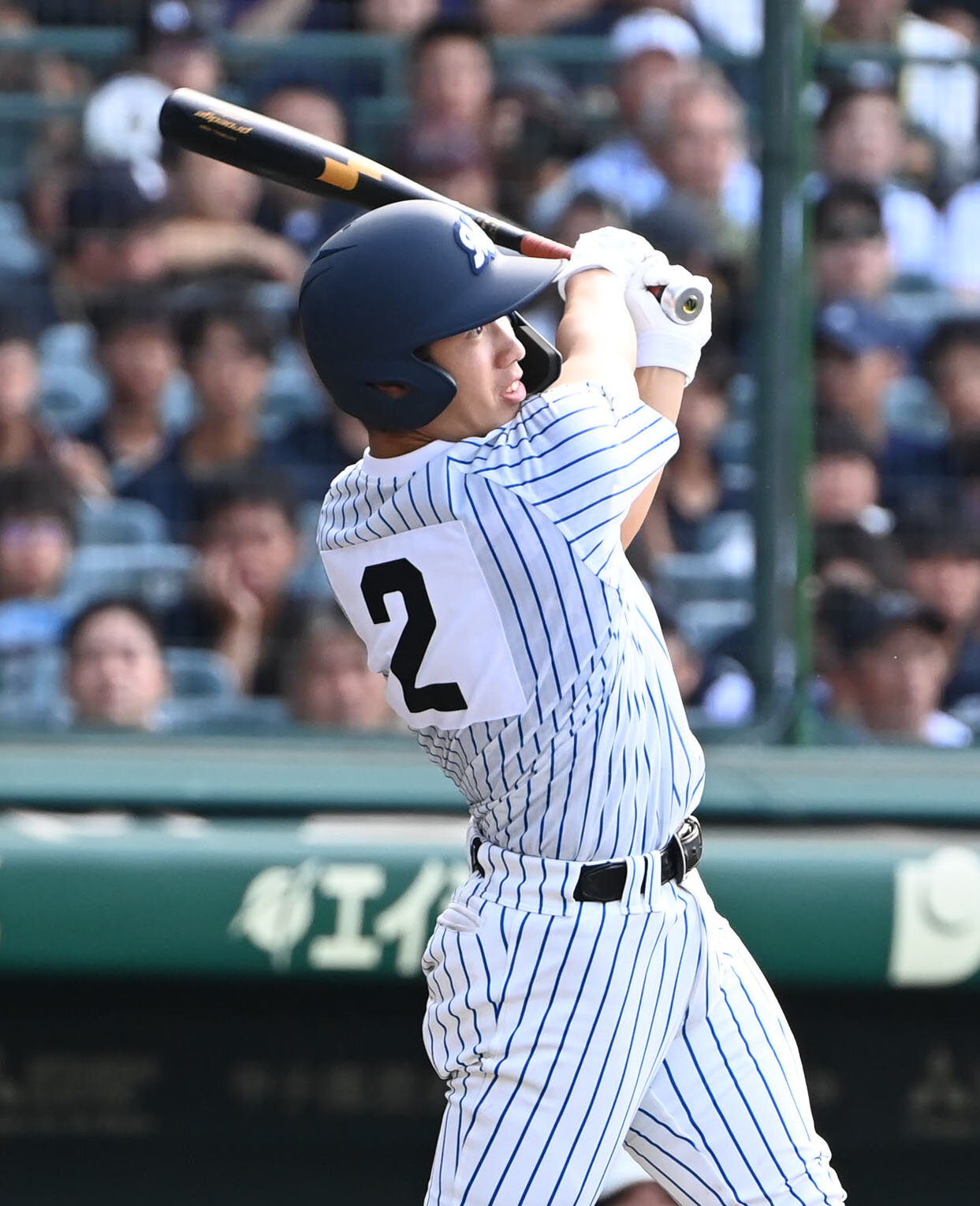 明徳義塾対日南学園　1回表明徳義塾2死二塁、里山楓馬は先制の適時打を放つ（撮影・石井愛子）