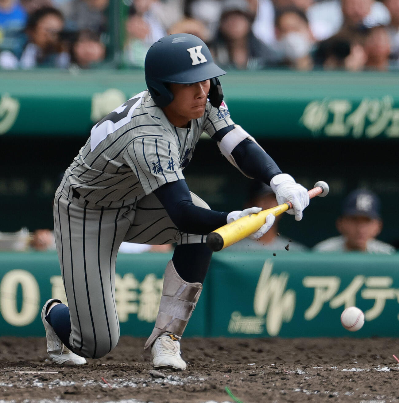 敦賀気比対横手　5回表敦賀気比無死一、二塁、送りバントを決める五十子李壱（撮影・上山淳一）