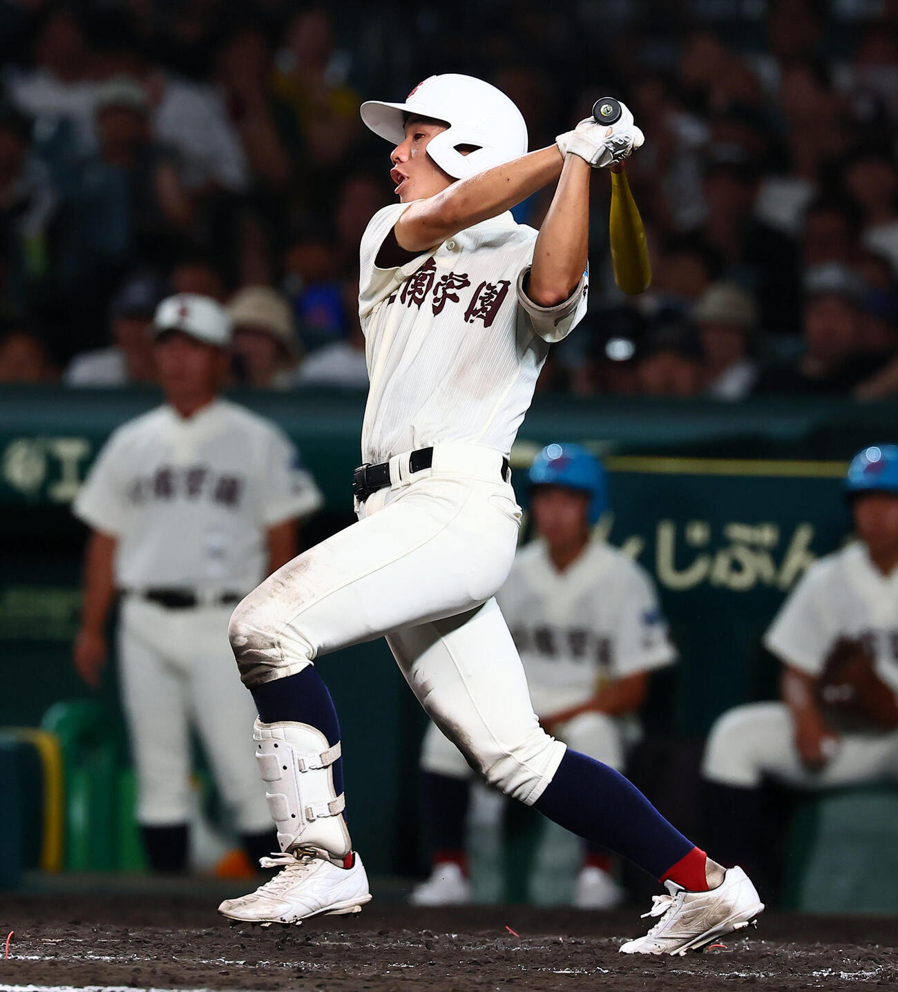 横浜対日南学園　4回裏日南学園1死三塁、下川源次は同点中前適時打を放つ（撮影・加藤哉）