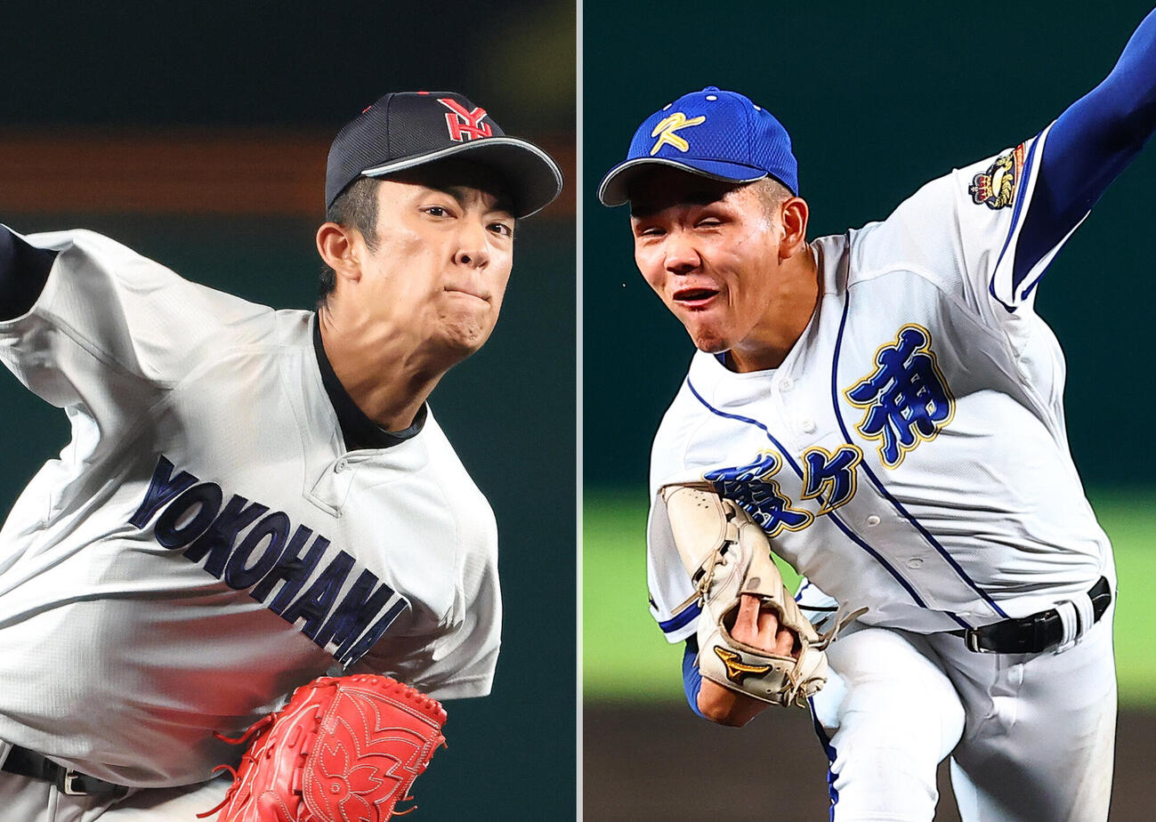 横浜・織田翔希（左）と霞ケ浦・小林将大
