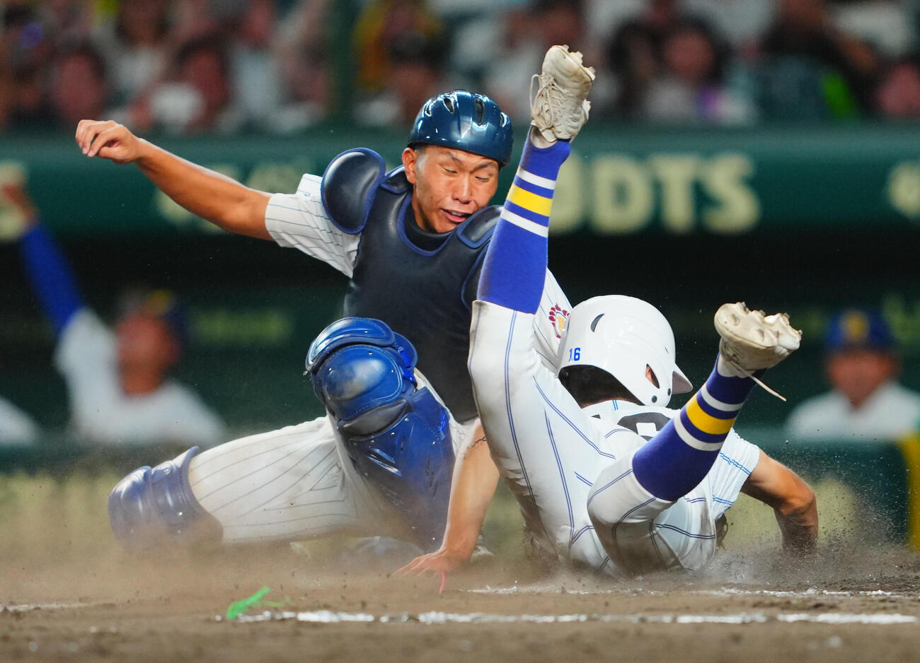 有明対健大高崎　延長10回裏健大高崎1死二、三塁、石田雄星のニゴロで生還する藤村勇也（手前）（撮影・垰建太）