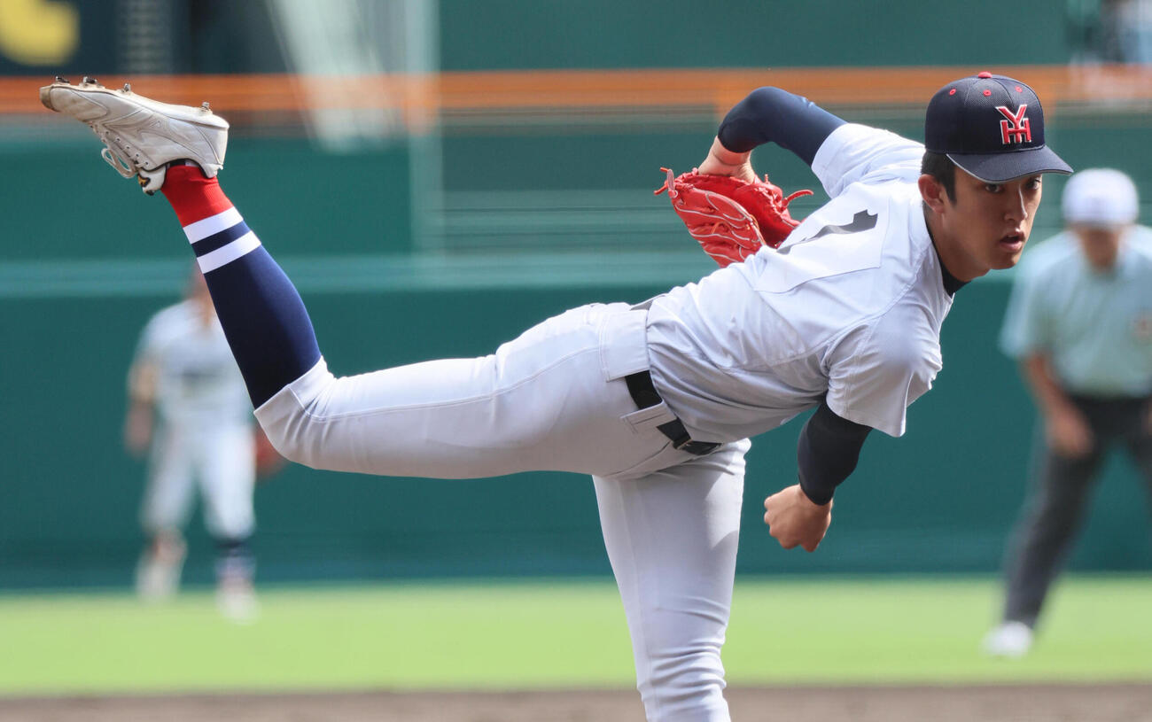 横浜対花巻東　横浜先発の織田翔希（撮影・宮崎幸一）