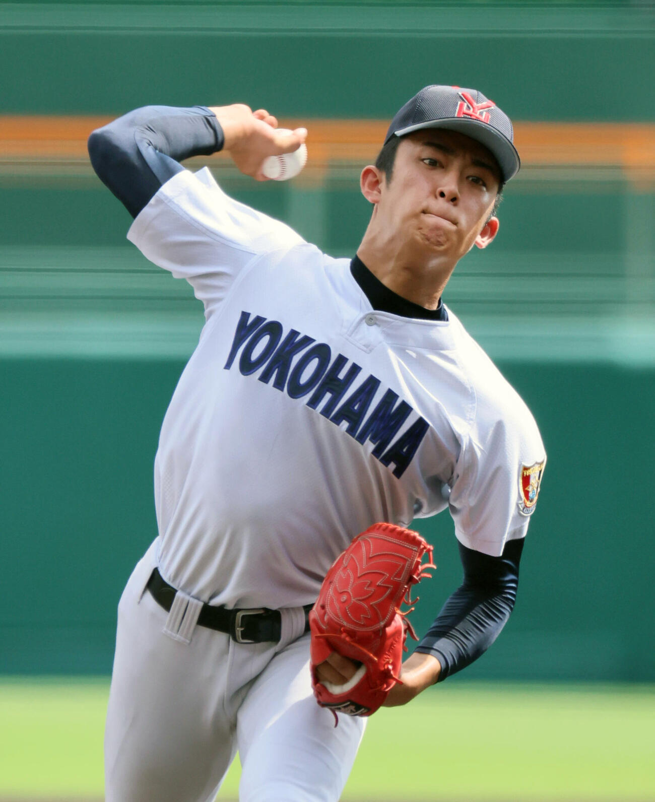横浜対花巻東　横浜先発の織田翔希（撮影・宮崎幸一）