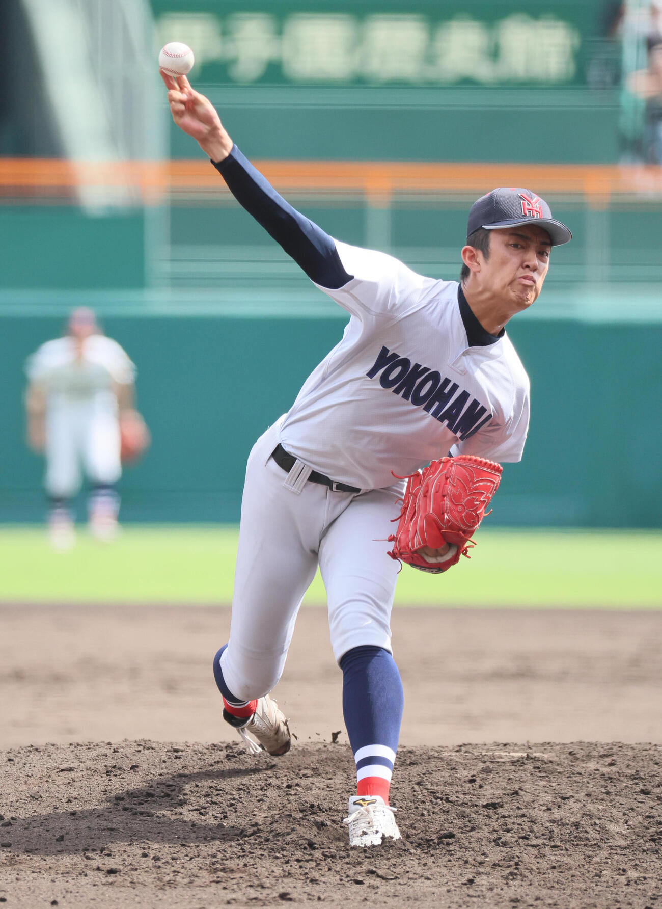 横浜対花巻東　横浜先発の織田翔希（撮影・宮崎幸一）