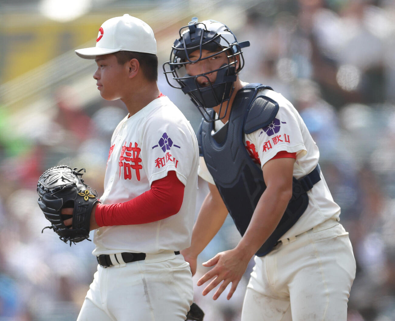 智弁和歌山・長井心海（左）と山田凛虎（2026年8月11日撮影）