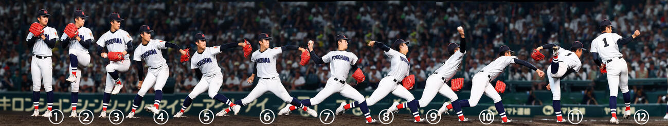 日南学園戦の7回、投球する横浜織田（撮影・加藤哉）。写真は合成