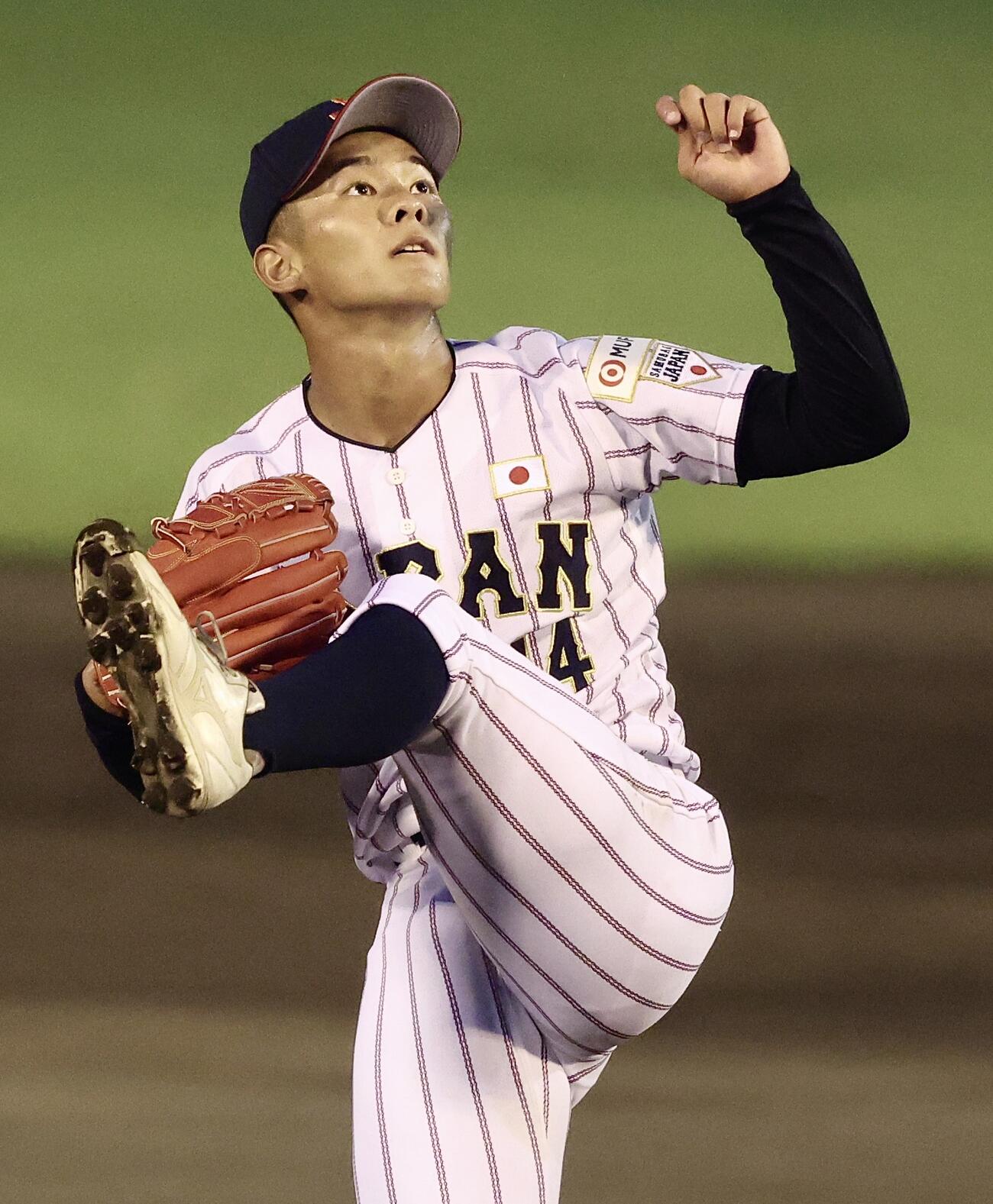 U18高校日本代表対早大　U18高校日本代表先発で力投する前田侑大（撮影・河田真司）
