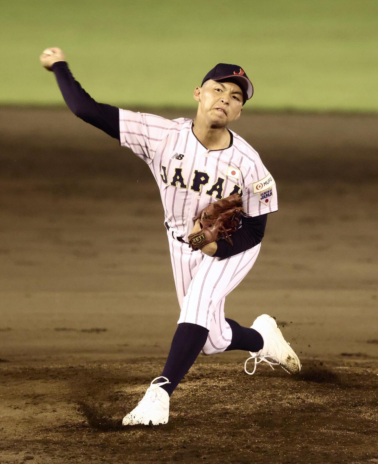 U18高校日本代表対早大　3回裏、力投するU18高校日本代表・門倉昂大（撮影・河田真司）