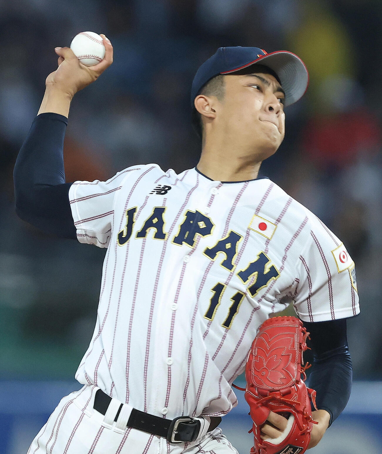 大学日本代表対高校日本代表　先発登板で力投する高校日本代表・織田翔希（撮影・河田真司）