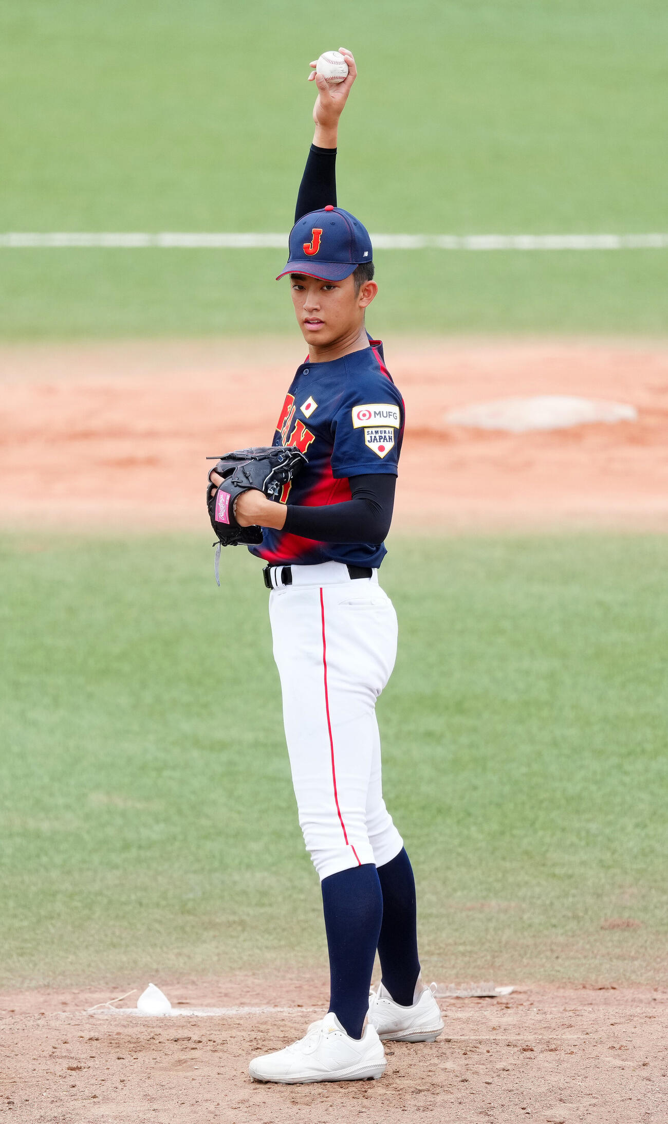 高校日本代表対明大　2回1安打無失点と好投した高校日本代表先発の織田翔希（撮影・江口和貴）