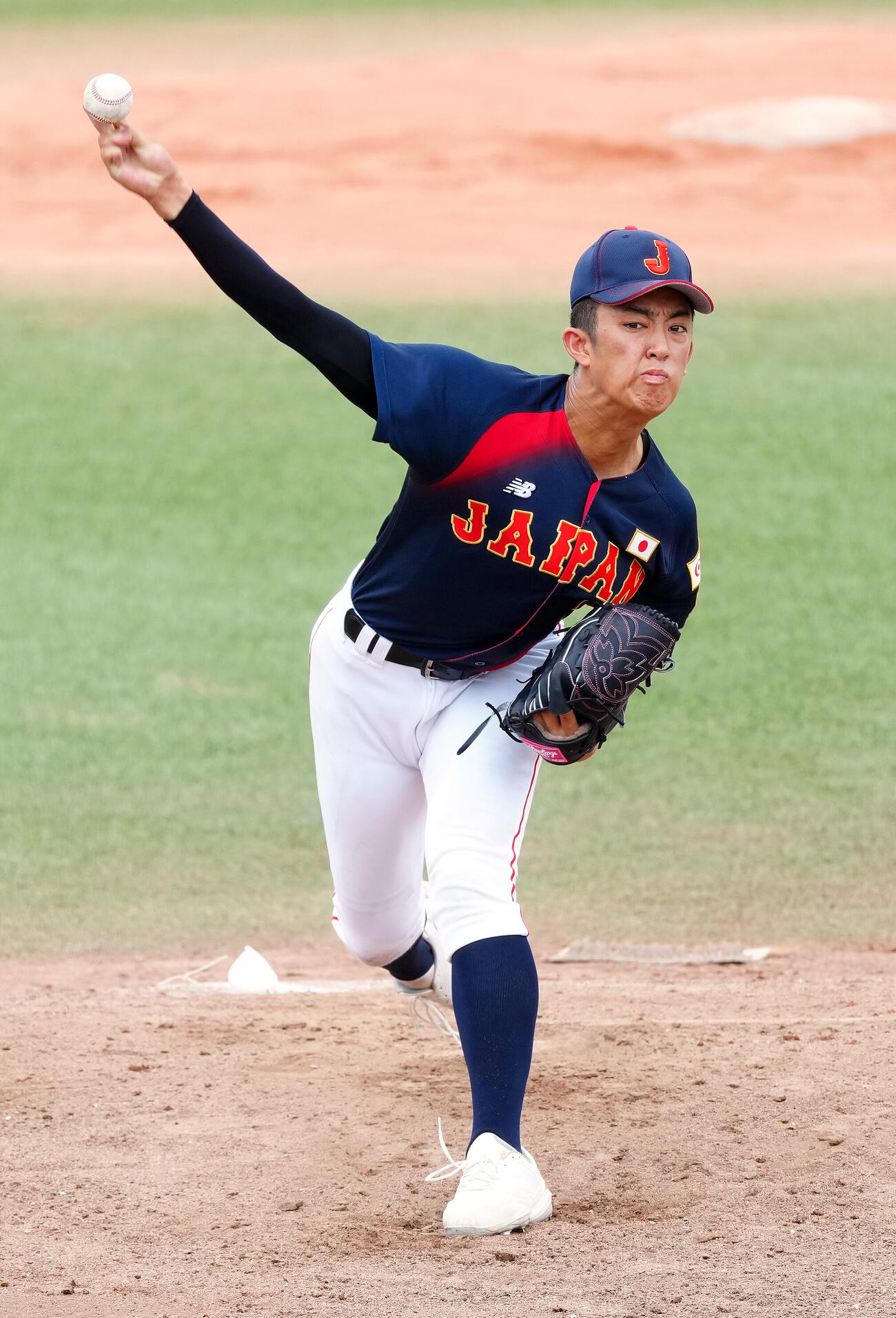 高校日本代表対明大　2回1安打無失点で好投した高校日本代表先発の織田翔希（撮影・江口和貴）