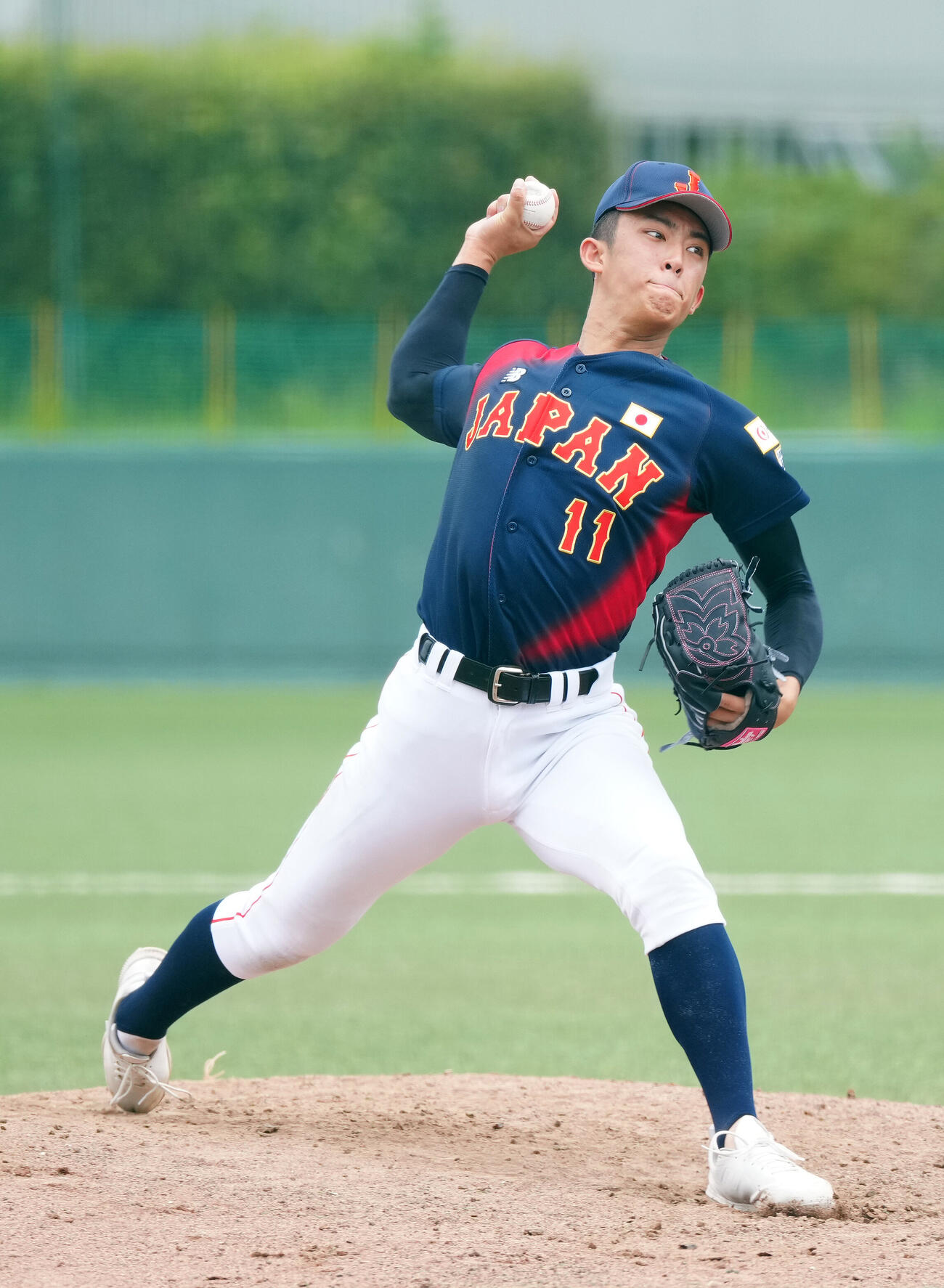 高校日本代表対明大　2回1安打無失点で好投した高校日本代表先発の織田翔希（撮影・江口和貴）