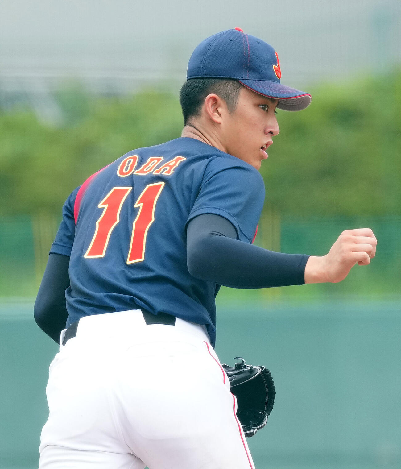 高校日本代表対明大　2回1安打無失点で好投した高校日本代表先発の織田翔希（撮影・江口和貴）