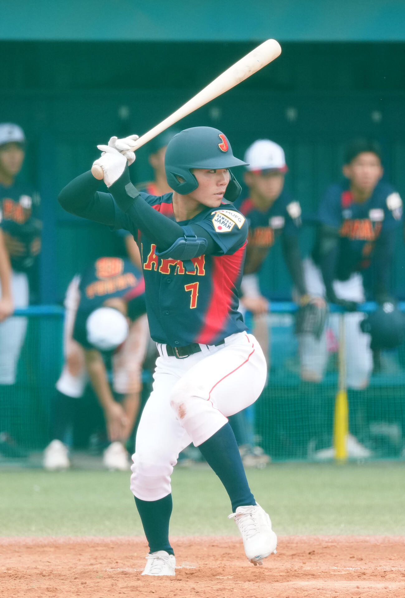 高校日本代表対立大　打席に立つ高校日本代表の福島陽奈汰（撮影・江口和貴）#、立大新座キャンパス、侍ジャパンUー18日本代表、高校日本代表、構え、打撃フォーム