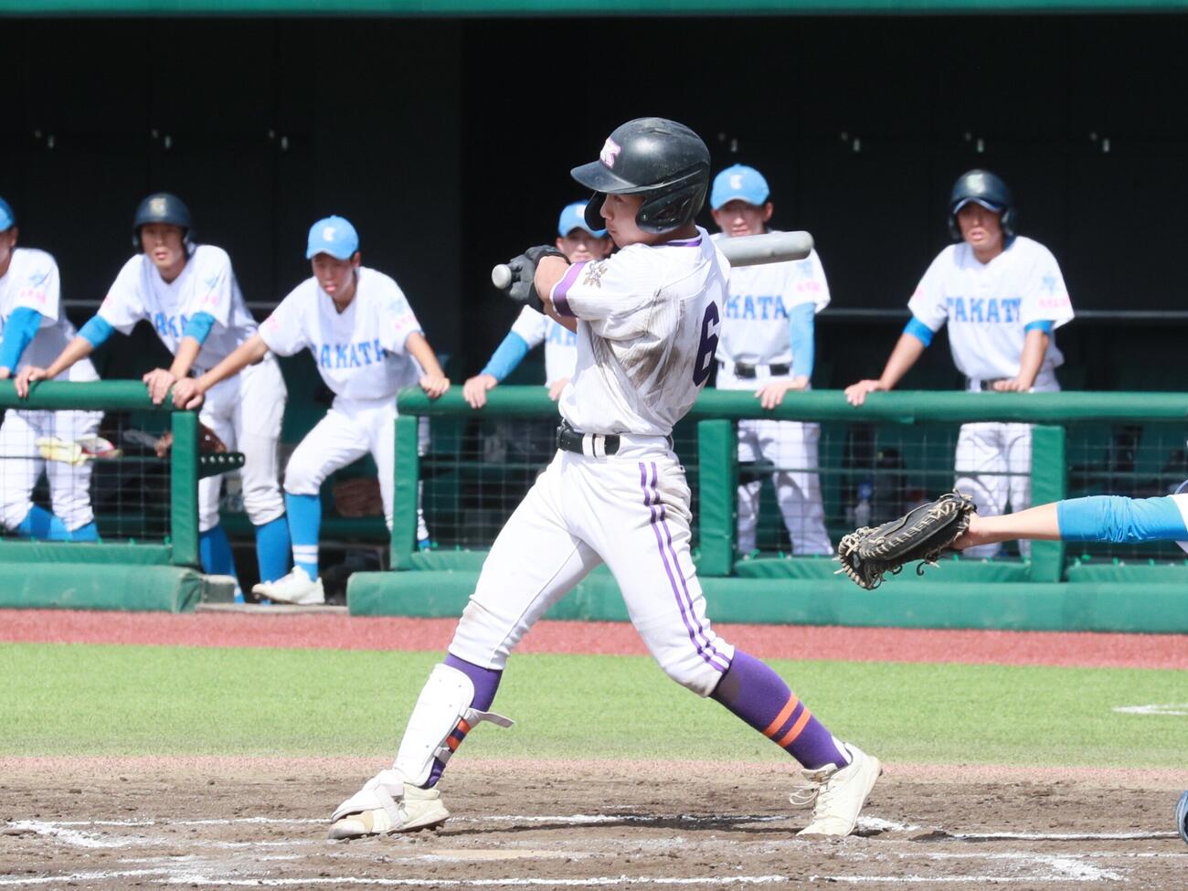 釜石対高田　3安打3打点の活躍をみせた釜石・柏海埼内野手（撮影・高橋香奈）