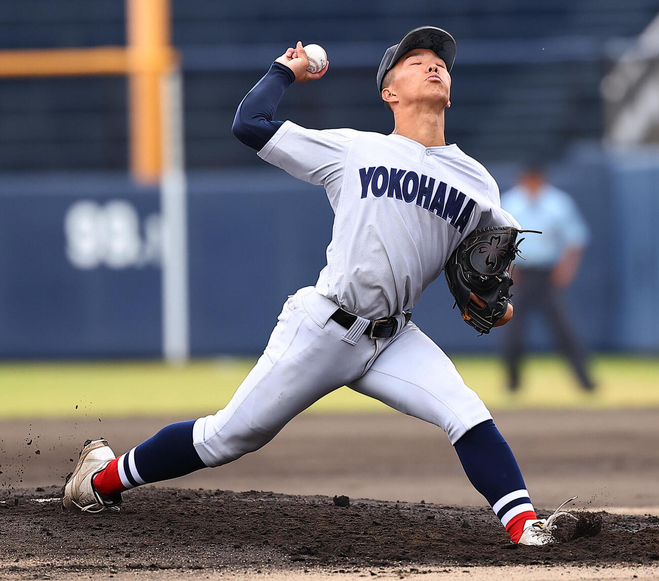 帝京三対横浜　横浜先発の福井那留（撮影・野上伸悟）