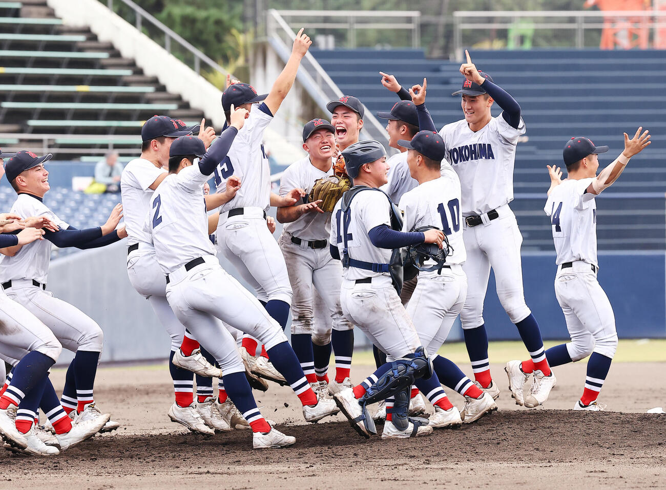 健大高崎対横浜　優勝し喜ぶ横浜の選手たち（撮影・野上伸悟）