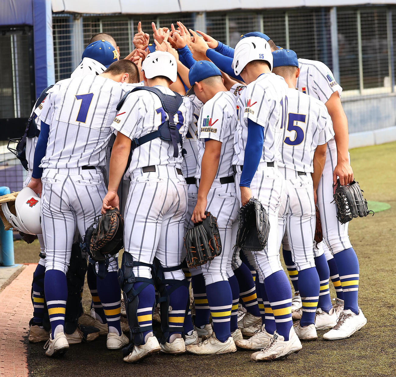 健大高崎対横浜　試合前に円陣を組む健大高崎の選手たち（撮影・野上伸悟）