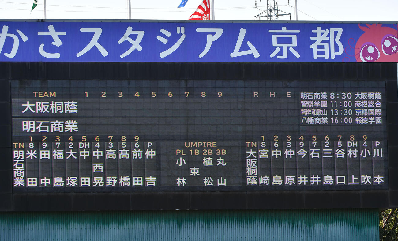 大阪桐蔭対明石商　両軍先発メンバー（撮影・岩下翔太）