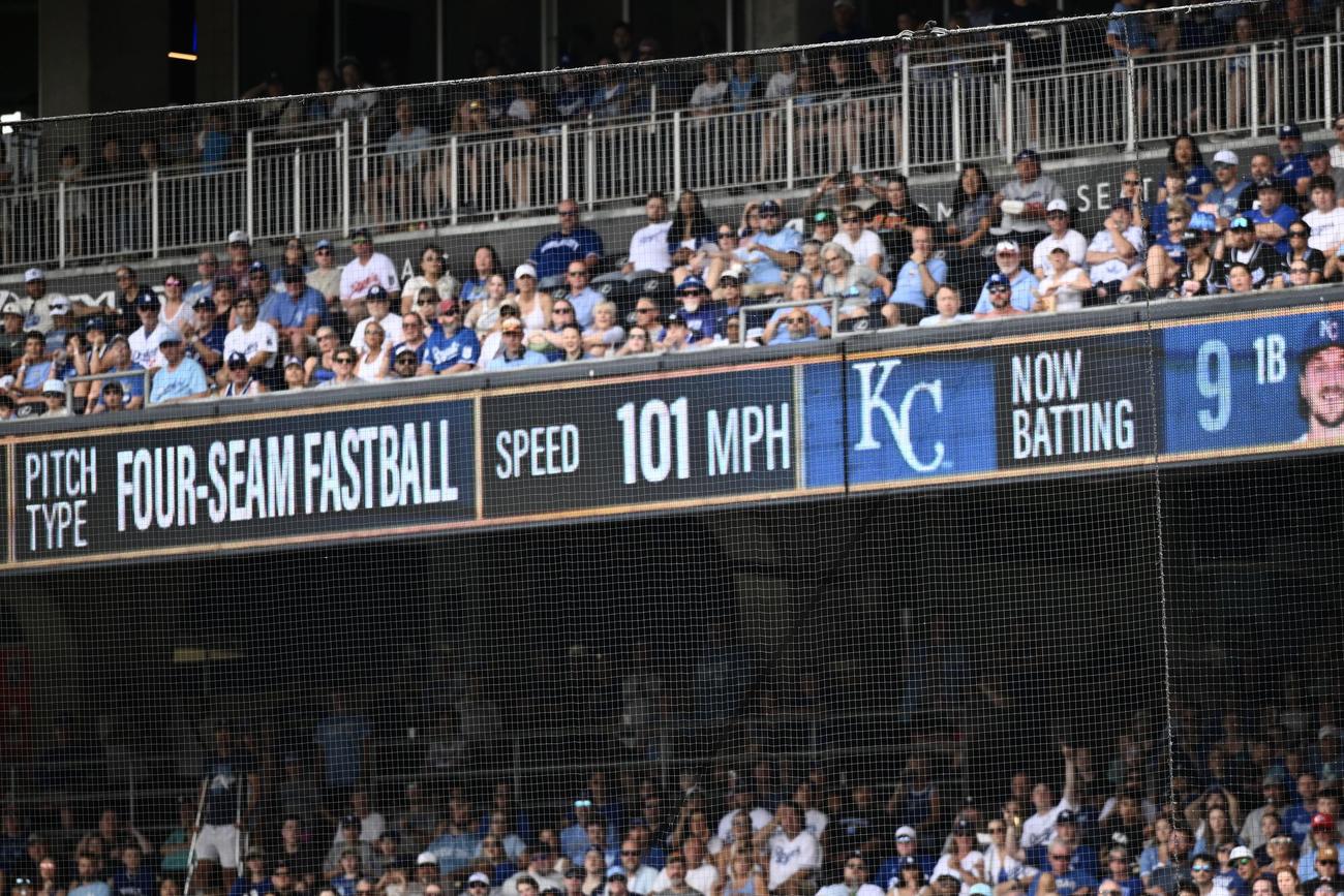 ロイヤルズ対ドジャース　1回裏、ドジャース先発の大谷は101マイルを記録する（撮影・滝沢徹郎）