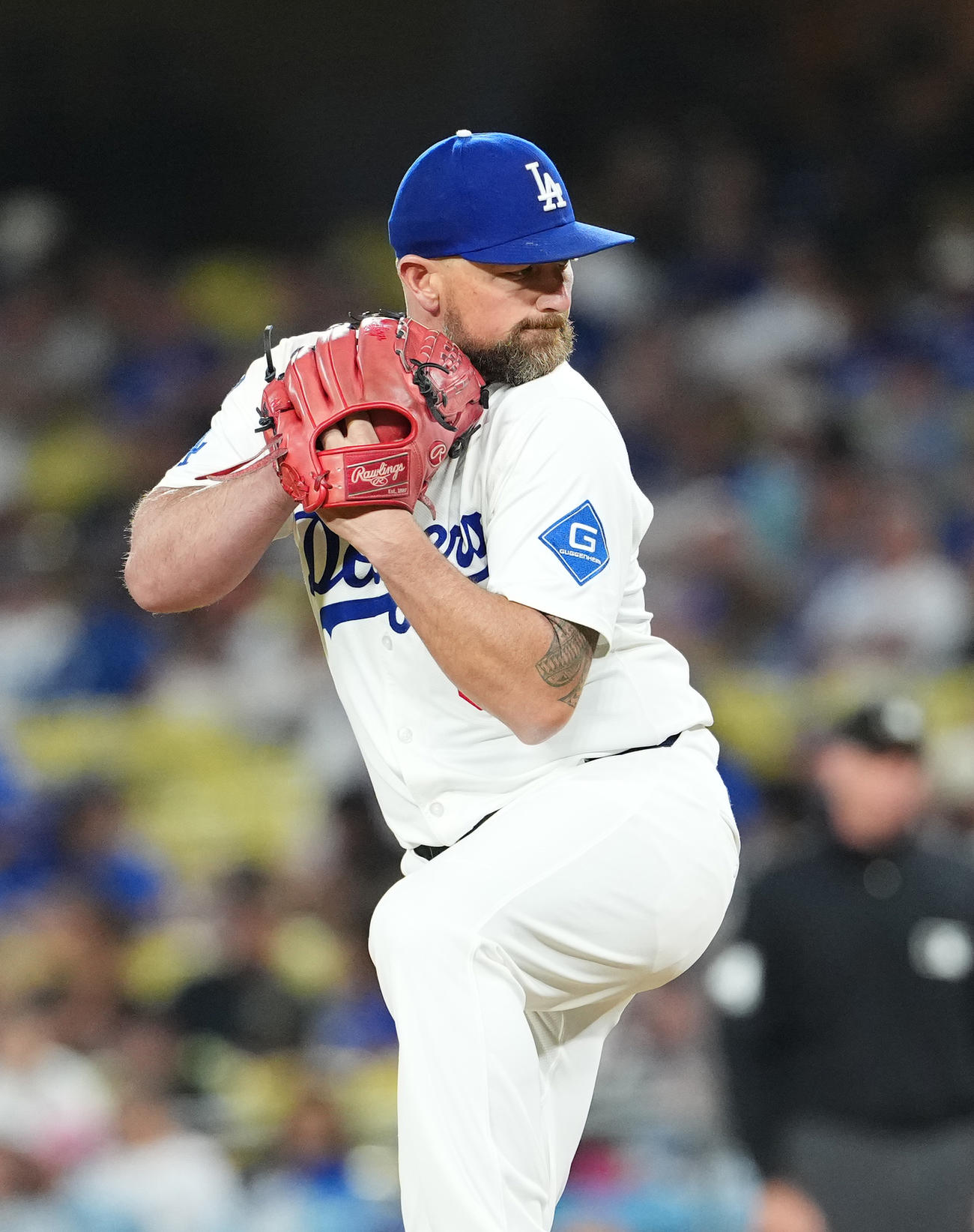 9月18日、ジャイアンツ戦に登板したドジャースのイエーツ（撮影・菅敏）