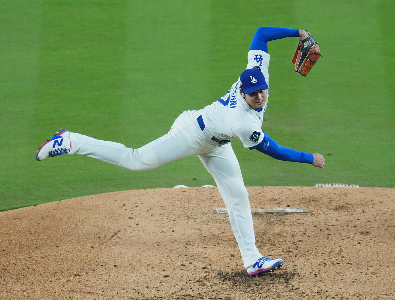 ドジャース対ブルワーズ　3回、力投するドジャース大谷（撮影・菅敏）
