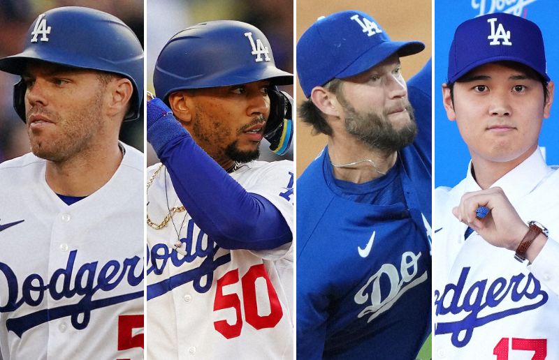 左からフリーマン、ベッツ、カーショー、大谷翔平