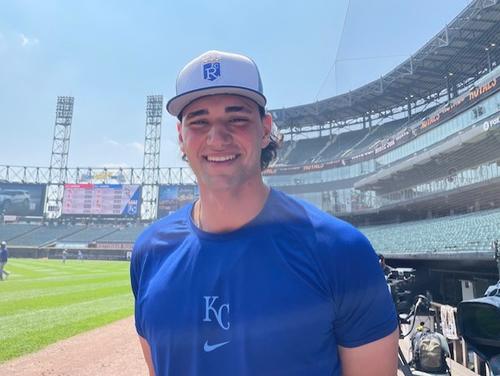 ロイヤルズで投打二刀流の「大谷2世」として期待されるジャック・カグリオン内野手（撮影・福島良一）