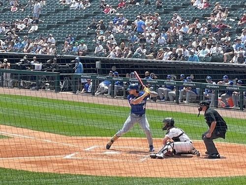 ロイヤルズで投打二刀流の「大谷2世」として期待されるジャック・カグリオン内野手（撮影・福島良一）