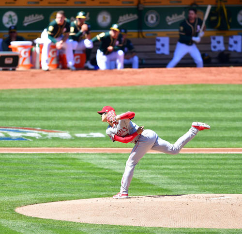 アスレチックス対エンゼルス　メジャー初先発の大谷（撮影・清水貴仁）
