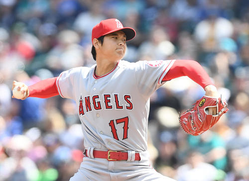 マリナーズ戦に先発し、力投するエンゼルス大谷（撮影・菅敏）