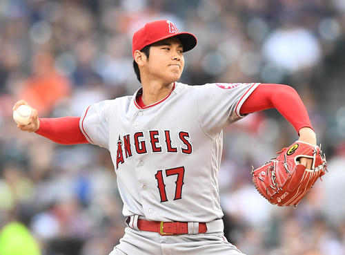 タイガース戦に先発し、力投するエンゼルス大谷（撮影・菅敏）