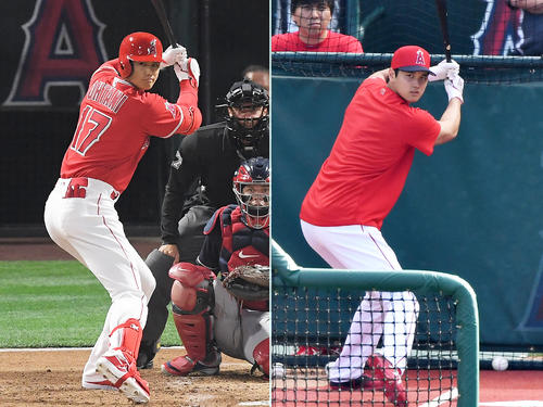 昨年の構え（左）から変化が見られた大谷（撮影・菅敏）