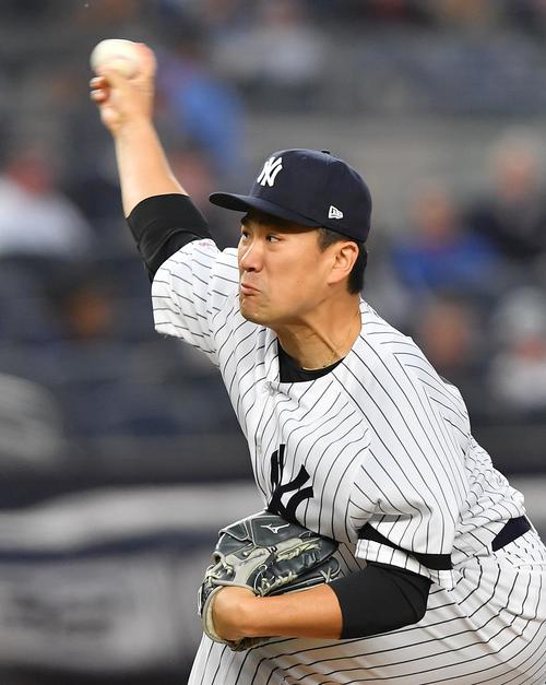 ヤンキース対エンゼルス　7回1失点と好投したヤンキース田中（撮影・菅敏）