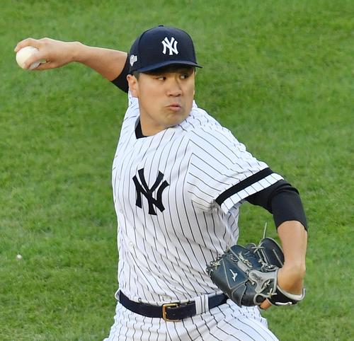 ツインズとの地区シリーズ第2戦に先発し勝利投手となったヤンキース田中（撮影・菅敏）