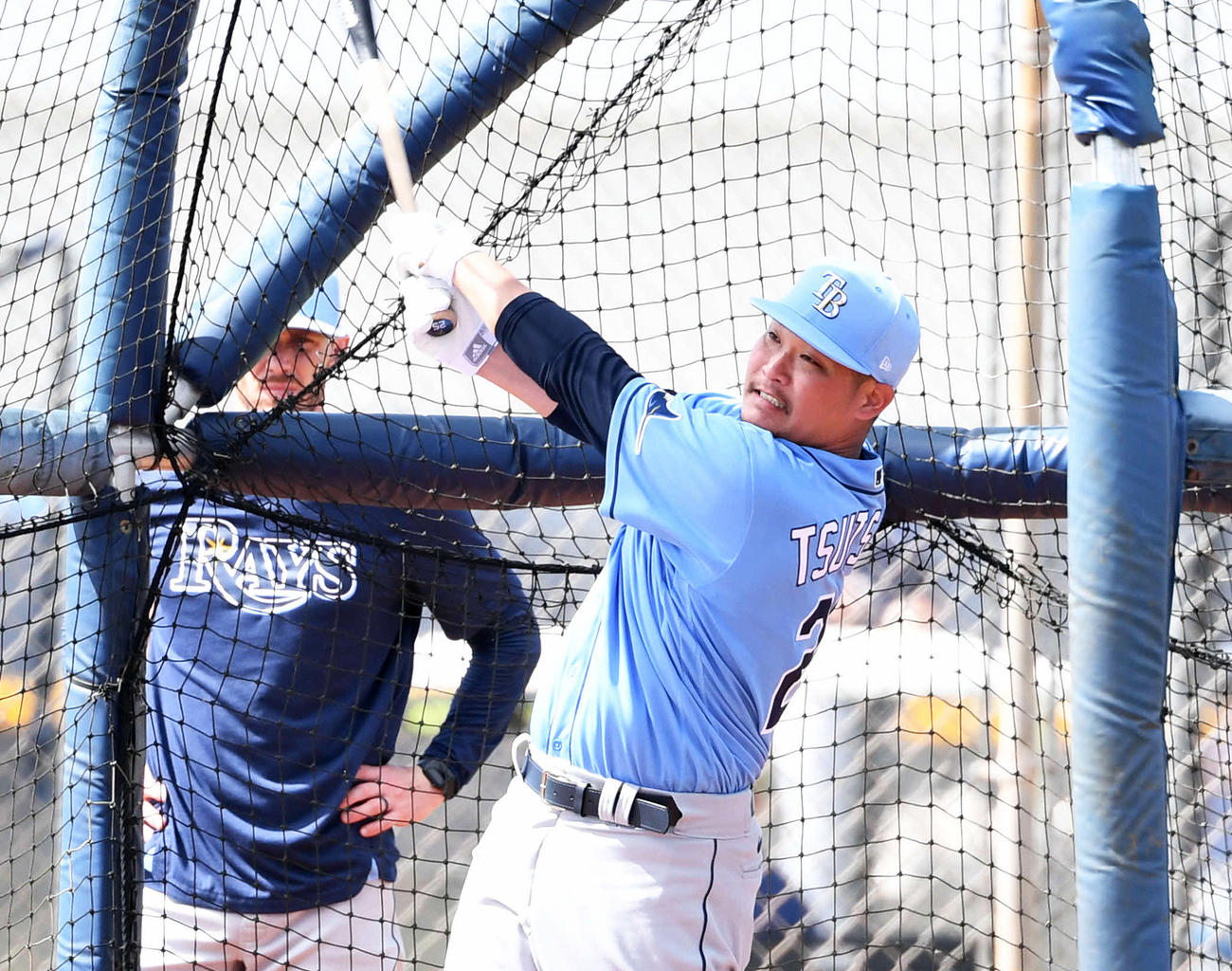 フリー打撃を行うレイズ筒香嘉智（2020年2月20日撮影）