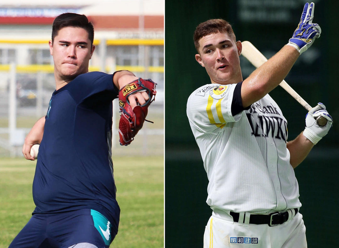 写真左はマリナーズ傘下マイナーでプレーする兄の砂川ジョセフ（高木遊氏提供）とソフトバンク・リチャード