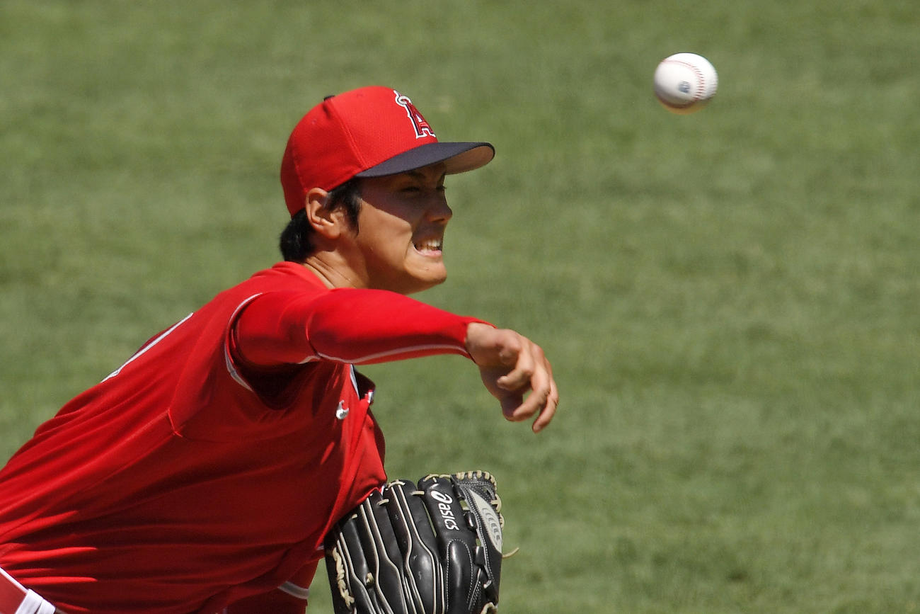 紅白戦に登板したエンゼルス大谷（AP）