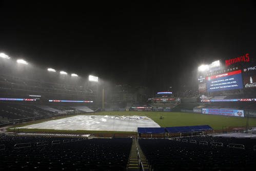 激しい雷雨で試合が中断（ロイター）