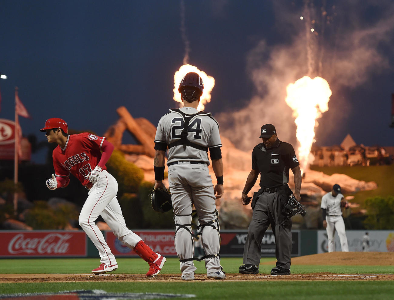 セベリーノから本塁打を放ったエンゼルス大谷（2018年4月27日、撮影・菅敏）