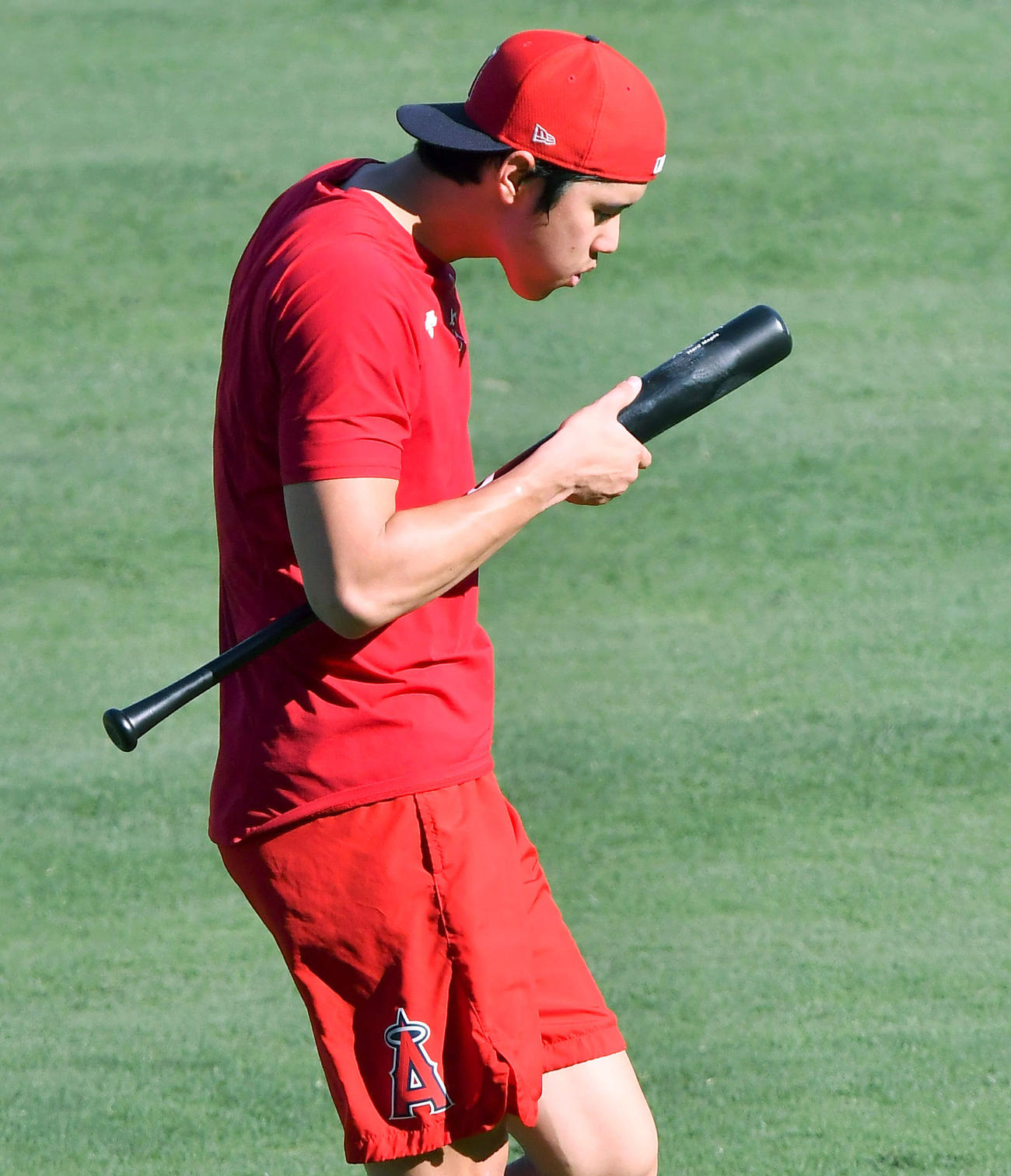 室内練習を終えたエンゼルス大谷（共同）