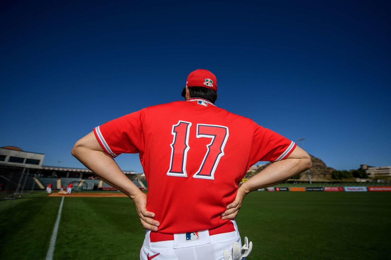 オープン戦初出場のホワイトソックス戦前に、調整するエンゼルス大谷（Angels Baseball）