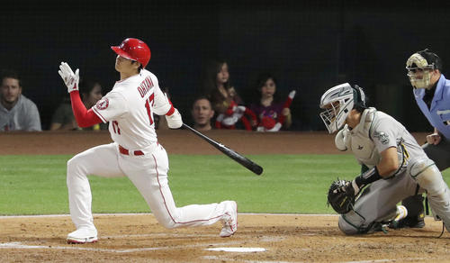 3回、空振り三振に倒れたエンゼルス大谷（共同）