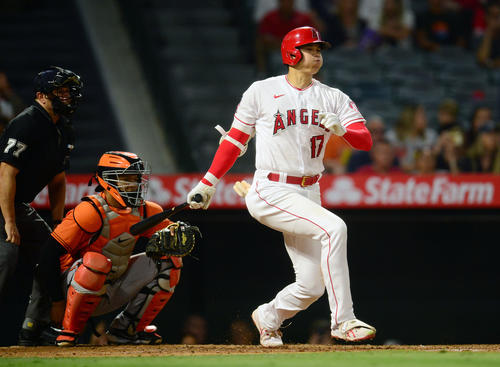 5回、二ゴロに倒れるエンゼルス大谷（USA　TODAY＝ロイター）